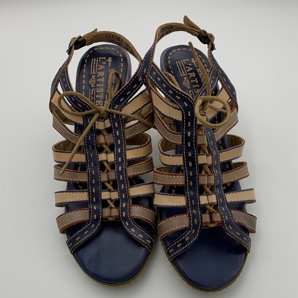 L’Artise leather Strappy Wedges